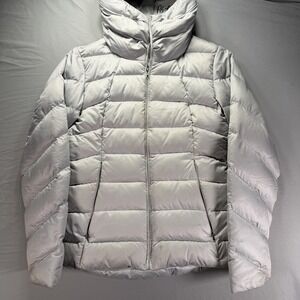 Patagonia Puffer Jacket Womens Small Gray Full Zip Down Filled Hooded Ski Snow
